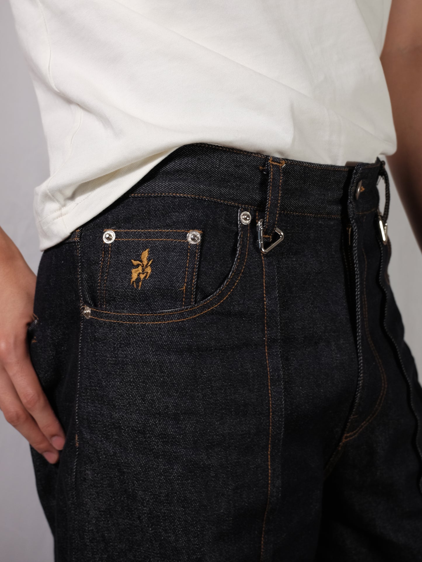 Pleated Raw Denim Jeans