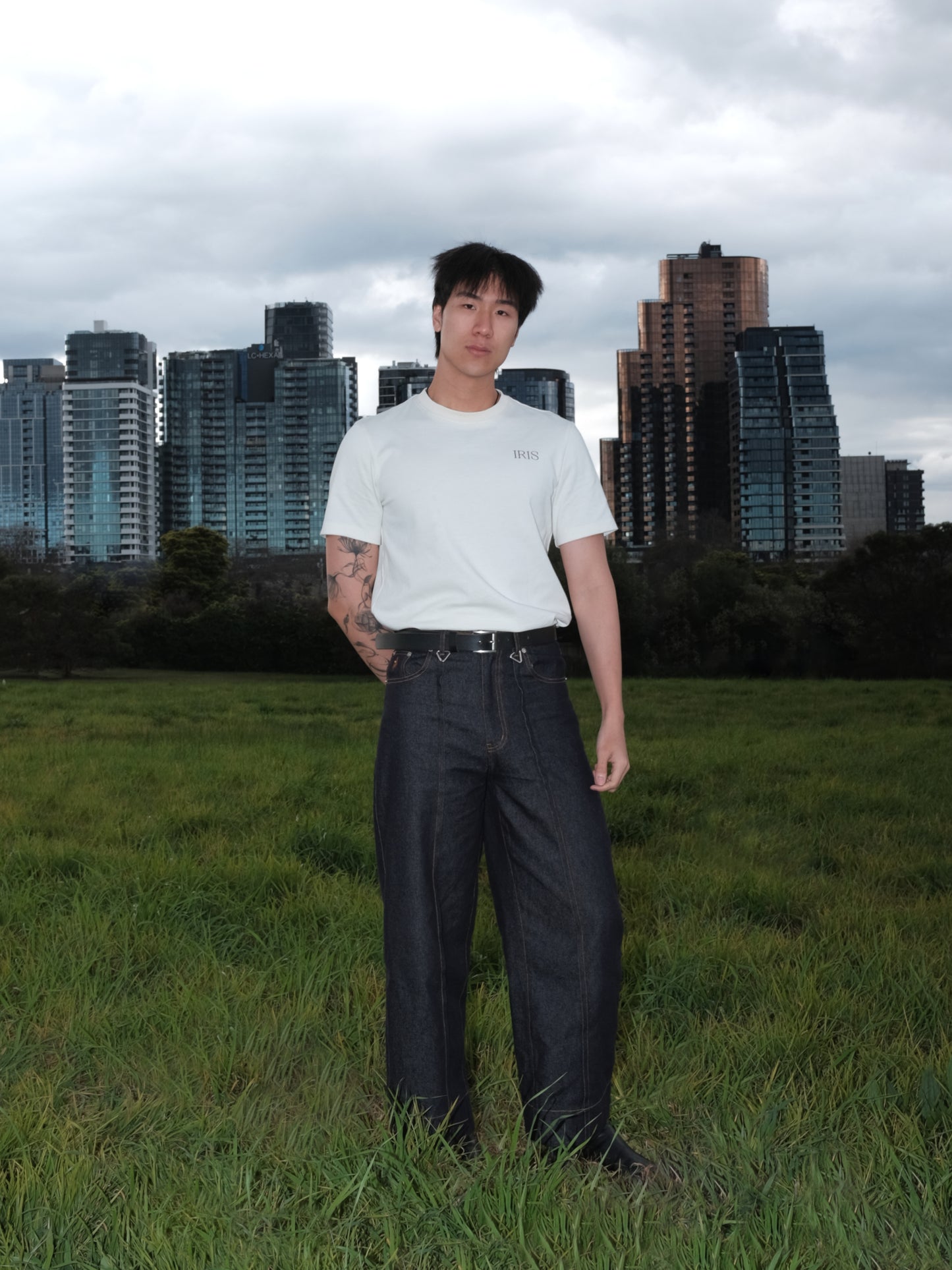 Pleated Raw Denim Jeans