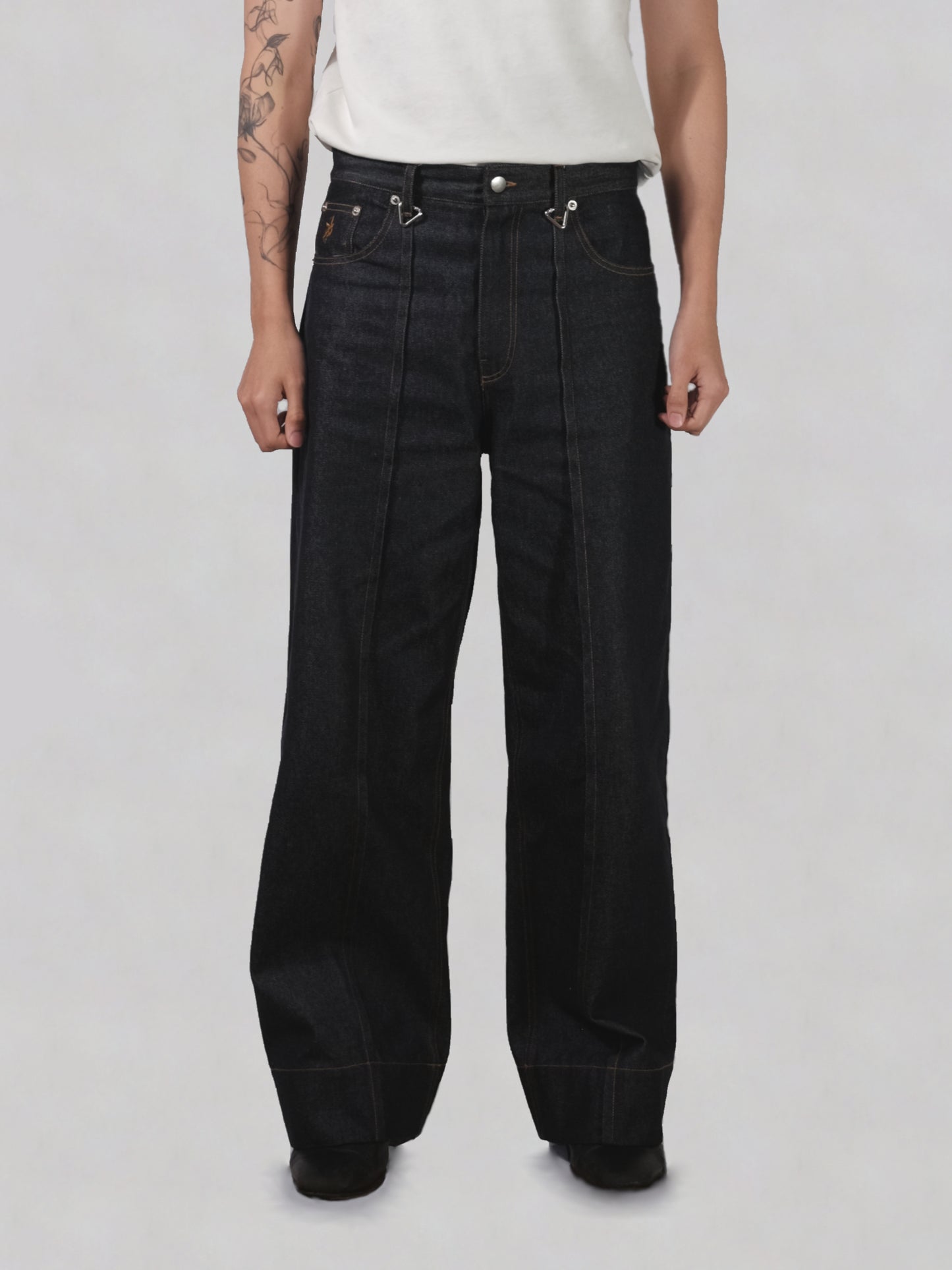 Pleated Raw Denim Jeans